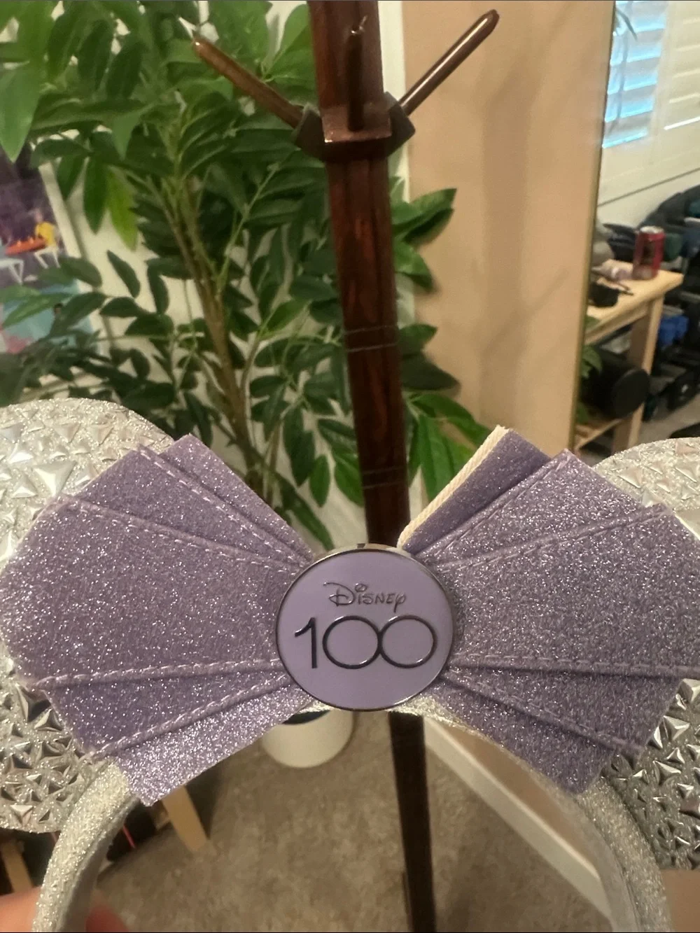 Disney Lavender Bow & Silver Glitter Minnie Ear Headband